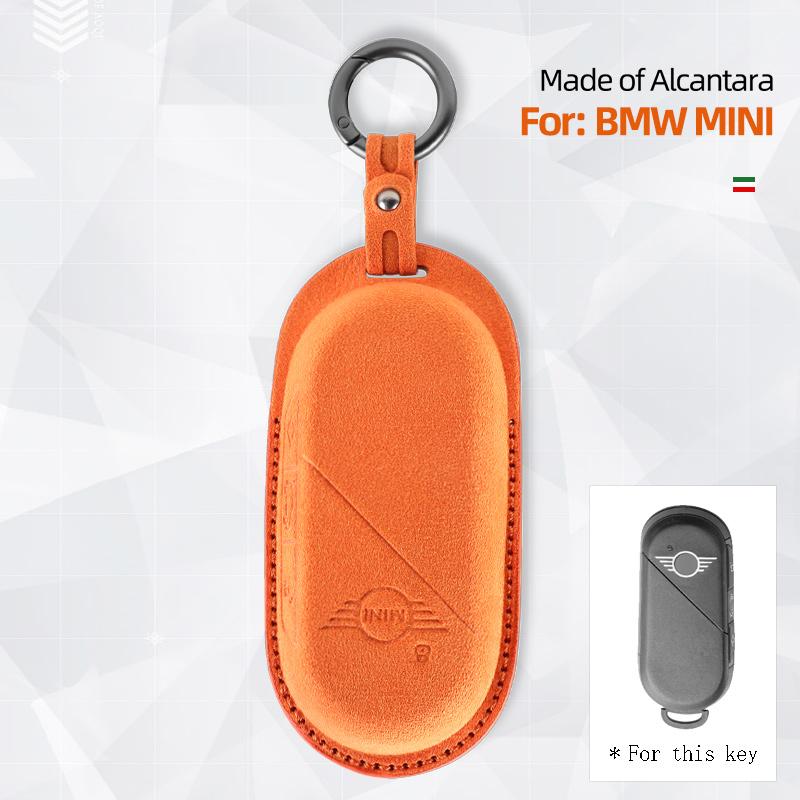 Alcantara Suede Car Key Case Cover Protector for Bmw Mini Countryman Cooper One 23 -24 Remote Accessories Holder Shell Keychain