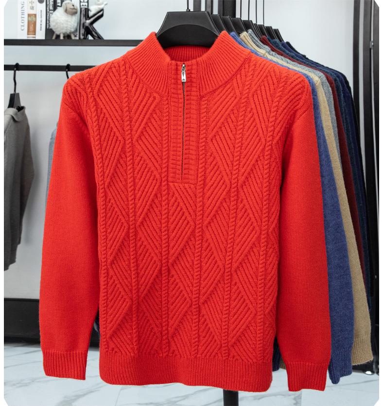 Men's Autumn/Winter Zipper Knit Sweater: Thick, Warm, Half-high Collar, Casual Style