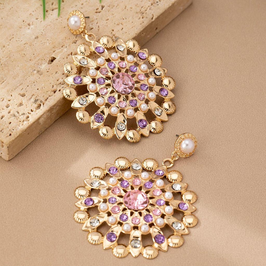 Stilvolle Retro Ohrhänger mit künstlichen Diamanten und Perlen in Blumenform für Damen - Elegantes Bankett-Party-Schmuck