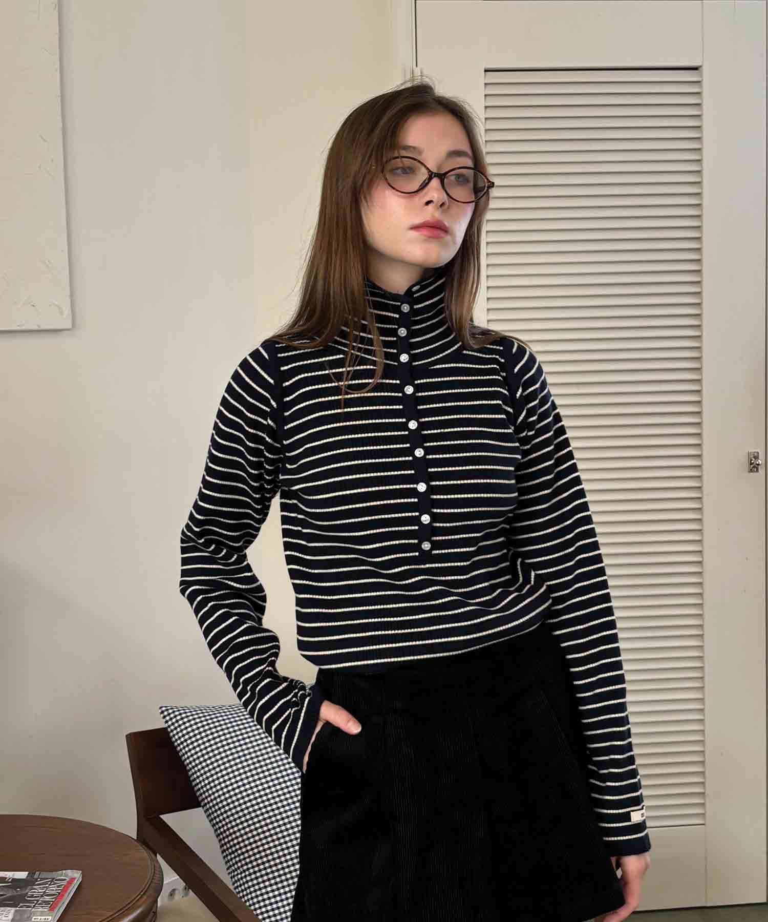 Delaidy Stripe Button Knit (Black)