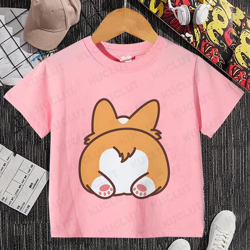 Sommer Kinder Top Corgi Print Kinder Kurzarm T-Shirt Mädchen Geburtstags T-Shirts Jungen Kleidung Lässiges O-Ausschnitt Shirt für Kind