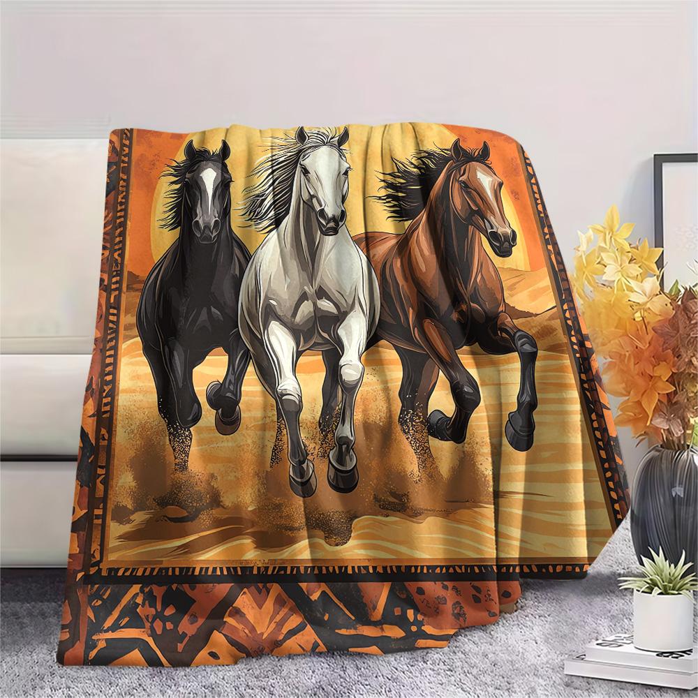 Horse Print Flannel Blanket, High Quality Comfortable for All Seasons, Home Decor, Warmth and Comfort, Perfect for Christmas Gifts