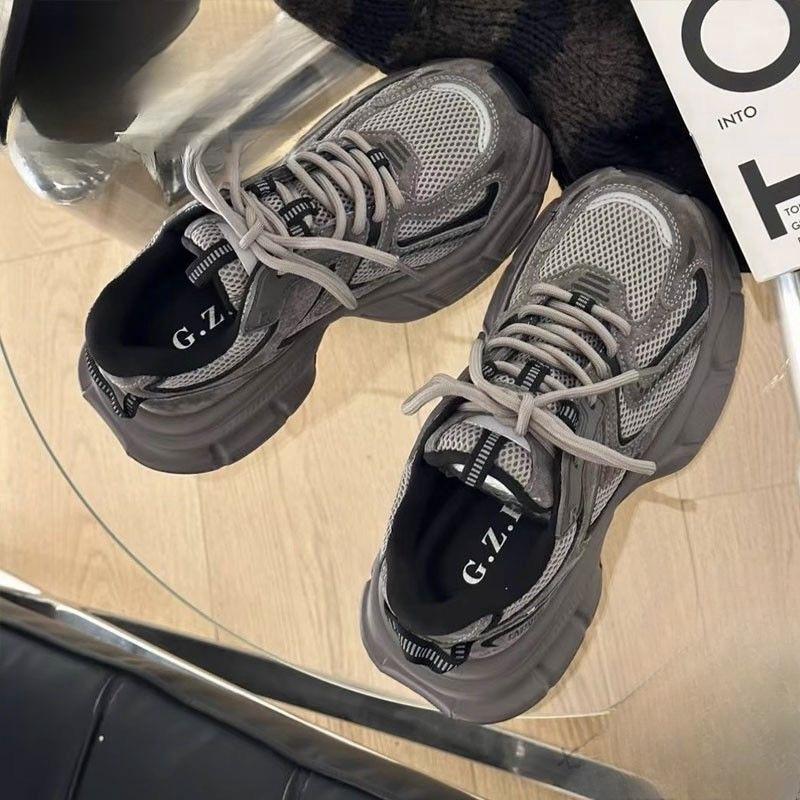 Retro Maillard ultra-lichte papa schoenen herfst nieuw dikke zool verhogende casual sportschoenen