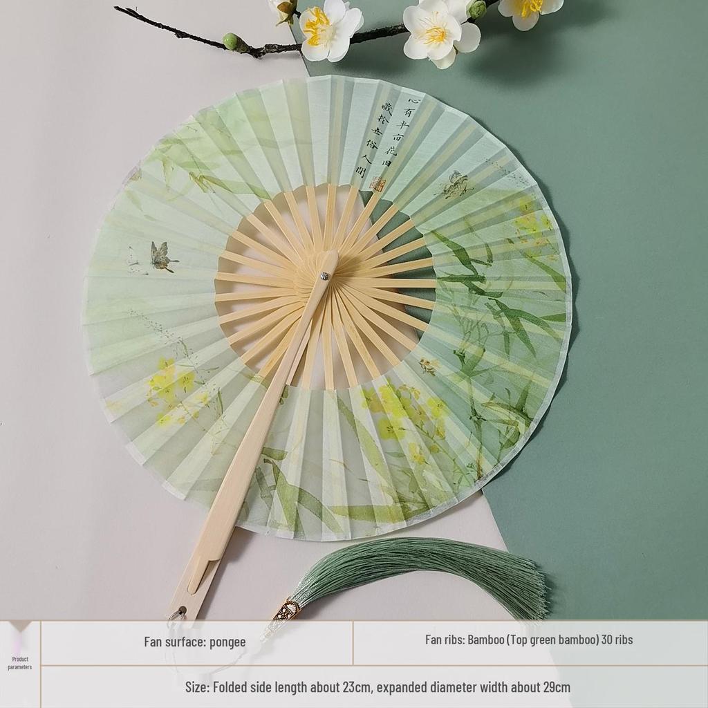 Portable Handheld Folding Round Fan: Ancient Style Dance Fan for Hanfu & Cheongsam Catwalk - Perfect for a Cool Summer