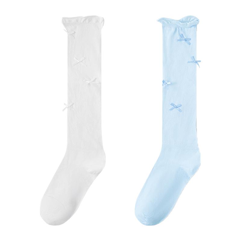 Ladies' Bow Ballet Style Pile Socks Versatile, Breathable, Comfortable, Combed Cotton Calf Socks for Spring and Summer