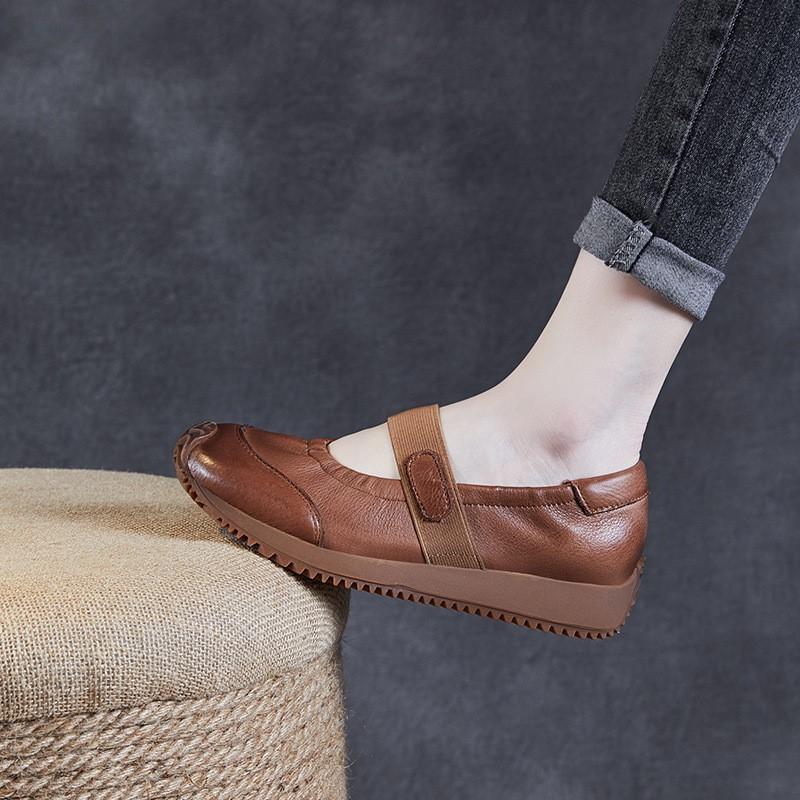Johnature Genuine Leather Soft Sole Retro Slip-on Shoes Casual Soft Cowhide Women's Flat Shoes