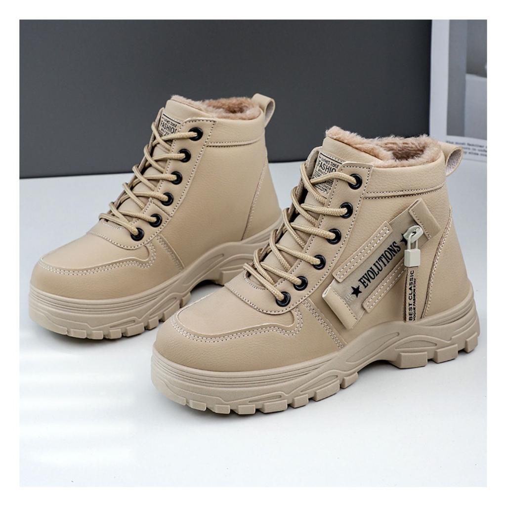 Women's Snow Boots Winter, Warm and Plush Thick Cotton Shoes Korean Version Lace Up Midsole Thick Soled Cotton Boots