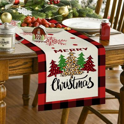 New Christmas Table Runner with Santa and Tree Print Holiday Dining Table Decor for Home Party Anti-Dust Tablecloth
