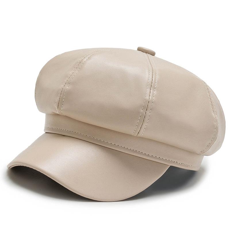 Autumn and Winter Trendy PU Leather Octagonal Hat Beret Outdoor Windproof and Warm Sun Hat Fashionable Casual Baseball Cap