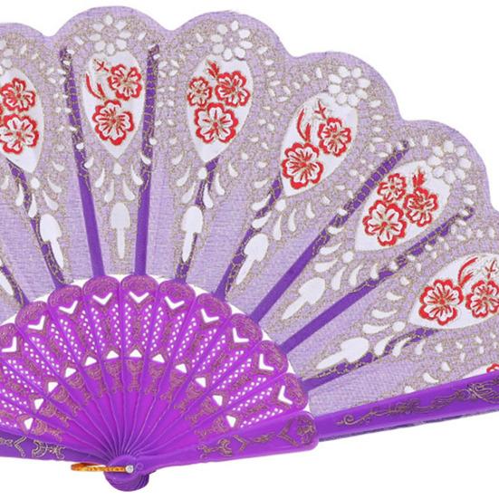 Vintage Flower Folding Fan Decorative Hand Held Fan with Plastic Ribs Portable Dance Wedding Party Fan Women Birthday Gift