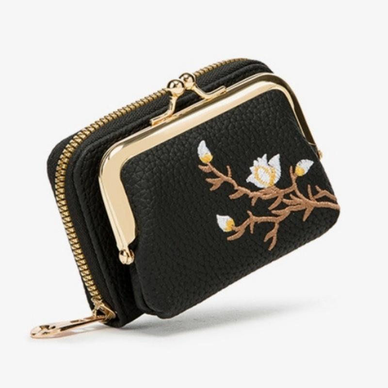 Portamonete piccolo da donna con ricamo in stile cinese, per studentesse, porta monete, tasca porta monete, mini porta carte staccabile due in uno