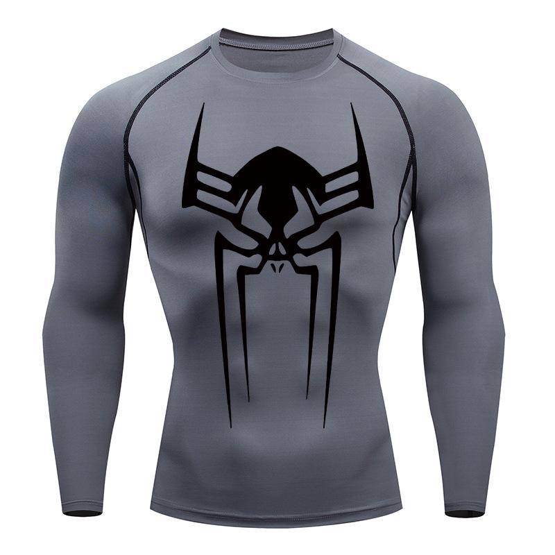 Spider Print Gym Workout Rash Guard for Men Athletic Quick Dry Stretchy Compression Shirts Undershirts Baselayers Tshirts Tops