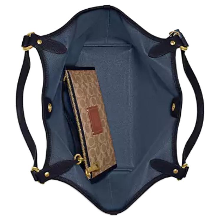 Coach Day 32 Removable Zipper Bag Snap Closure Pebble Leather Coated Canvas Tote Shopping Handbag Large Women Tote Midnight-Navy C6337-B4BHP