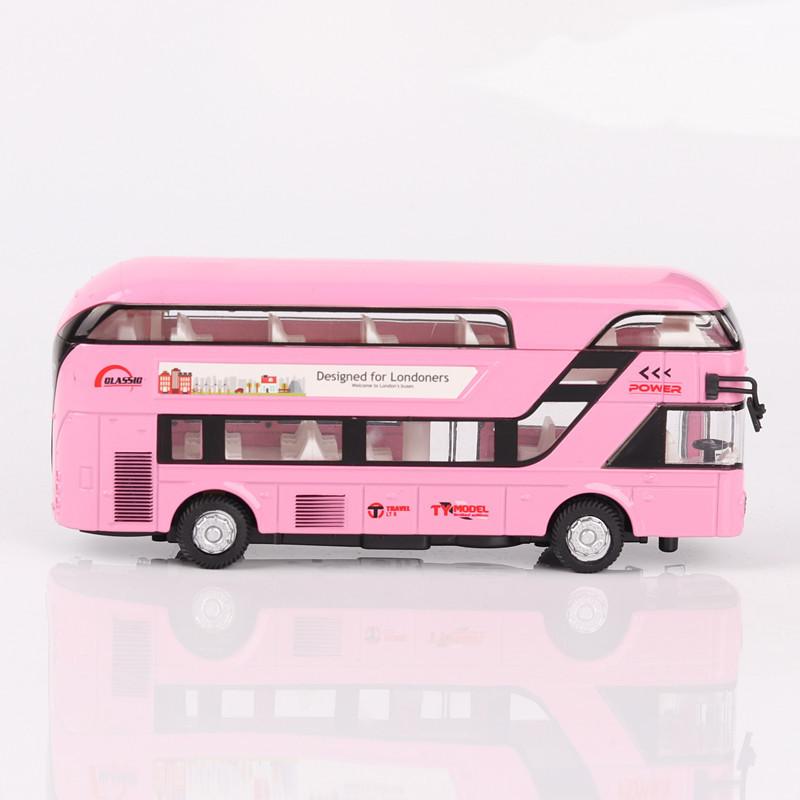 1/36 Scale Double Decker Bus Toy Car Model Alloy Diecast Sound Light Pull Back Doors Opened Vehicles Collectibles Birthday Gift