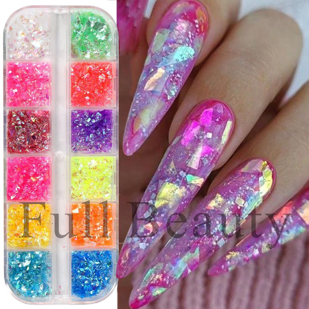 New Nail Glitter Ins Colorful Shell Paper 12 Grids Nail Glitter
