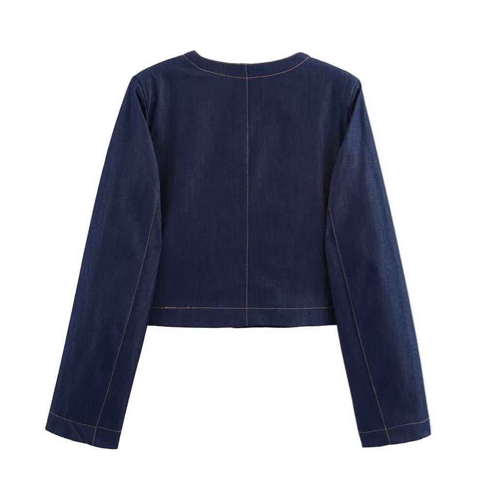 2025 Spring Women's Slim-Fit Color-Block Denim Jacket and Wide-Leg Pants Set