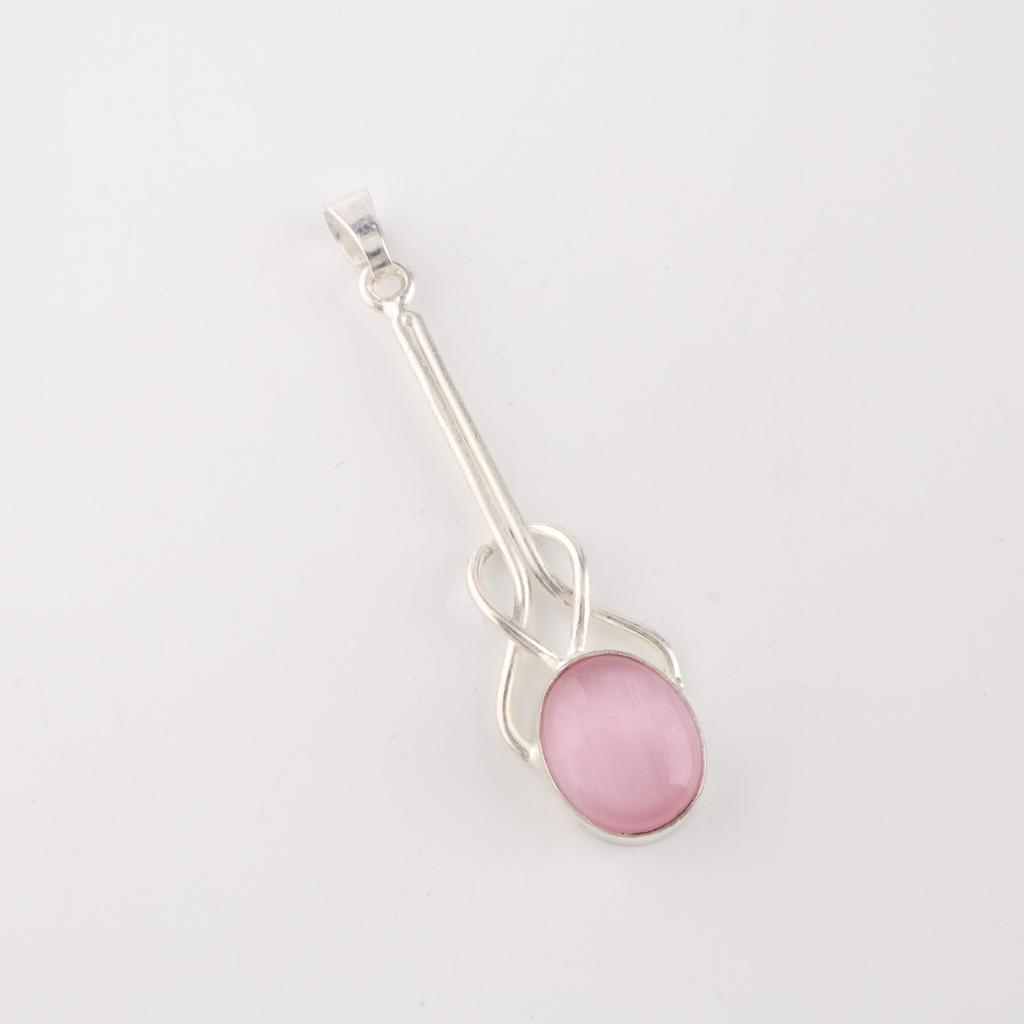 Pink Cat's Eye Gemstone 925 Sterling Silver Jewelry Pendant 1.79" Gift For Mom PP-60-49
