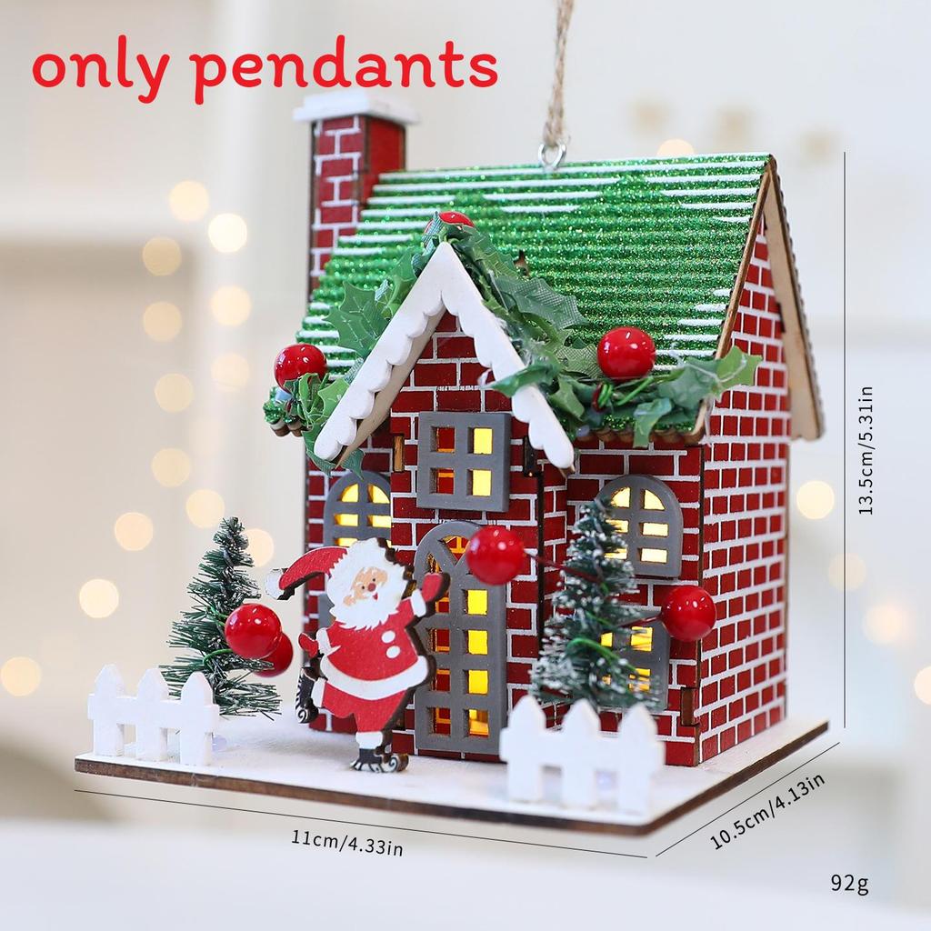 

Santa Christmas Miniature Scene With Wooden House And Snow Accents For Interior Decor червоний