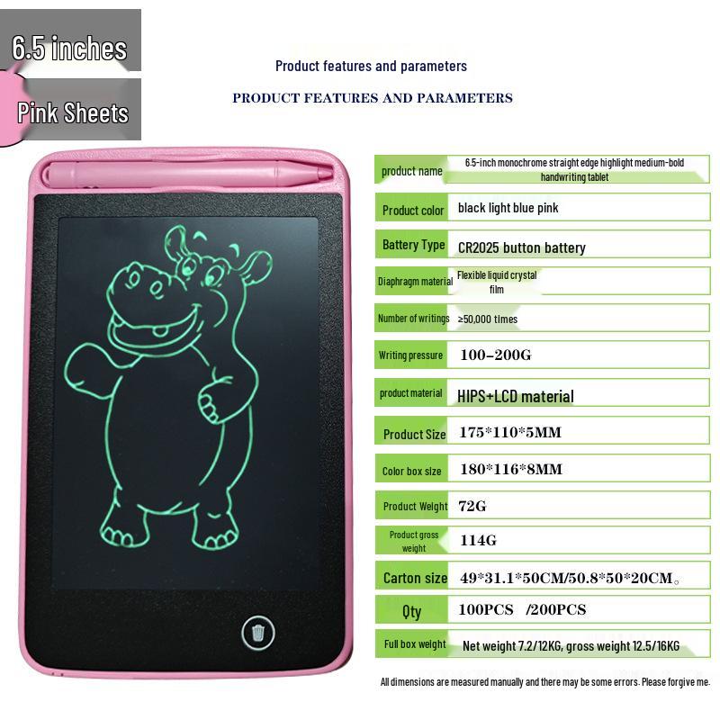 Kids' LCD Drawing Tablet - 6.5/8.5/10/12 Inch with One-Click Clear Screen