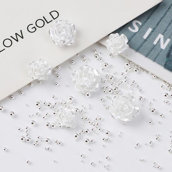 50Pcs/Set Nail Ornament Flower Shape Long Lasting 3D Effect Resin Camellia Aurora White