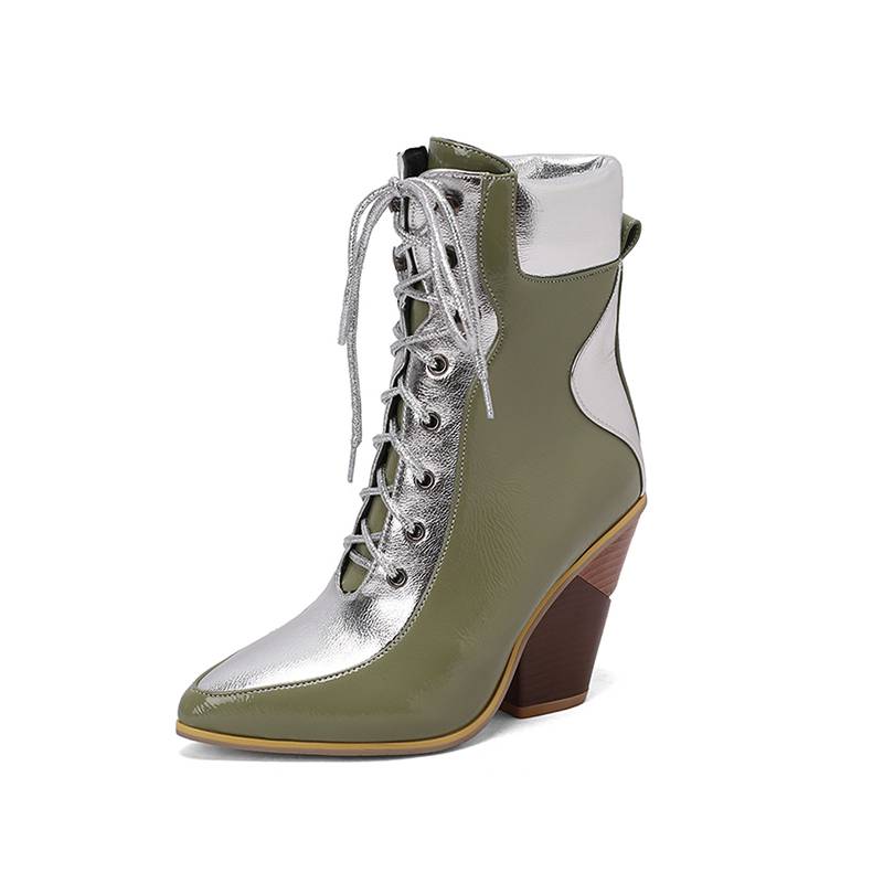 Krazing Pot Polyurethane Autumn Winter Shoes 47 Size 48 Super Size Wedges Pointed Toe Lace Up Serpentine Fashion Ankle Boots