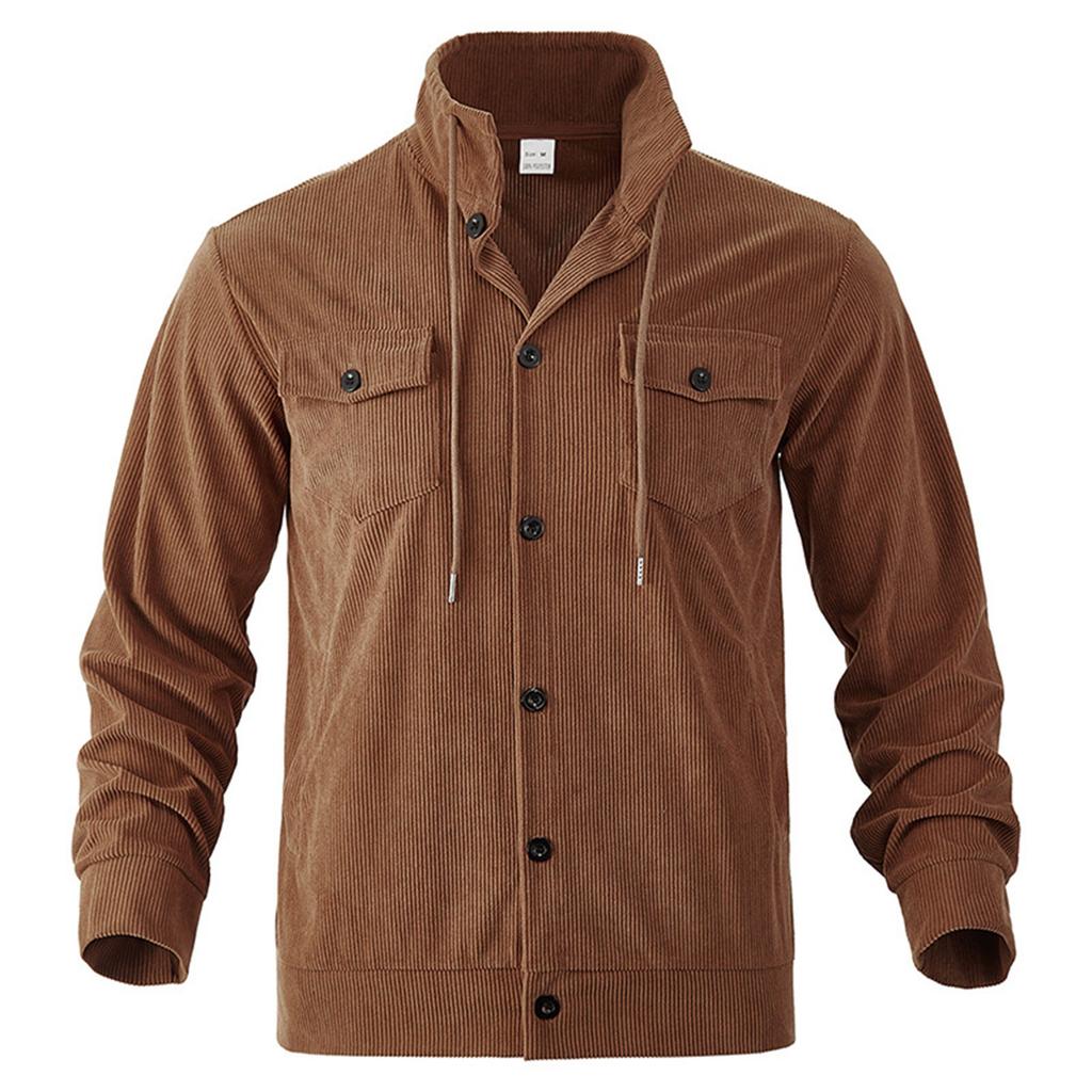 Men's Solid Color Corduroy Lapel Jacket Men's Retro Multi-Pocket Work Jacket