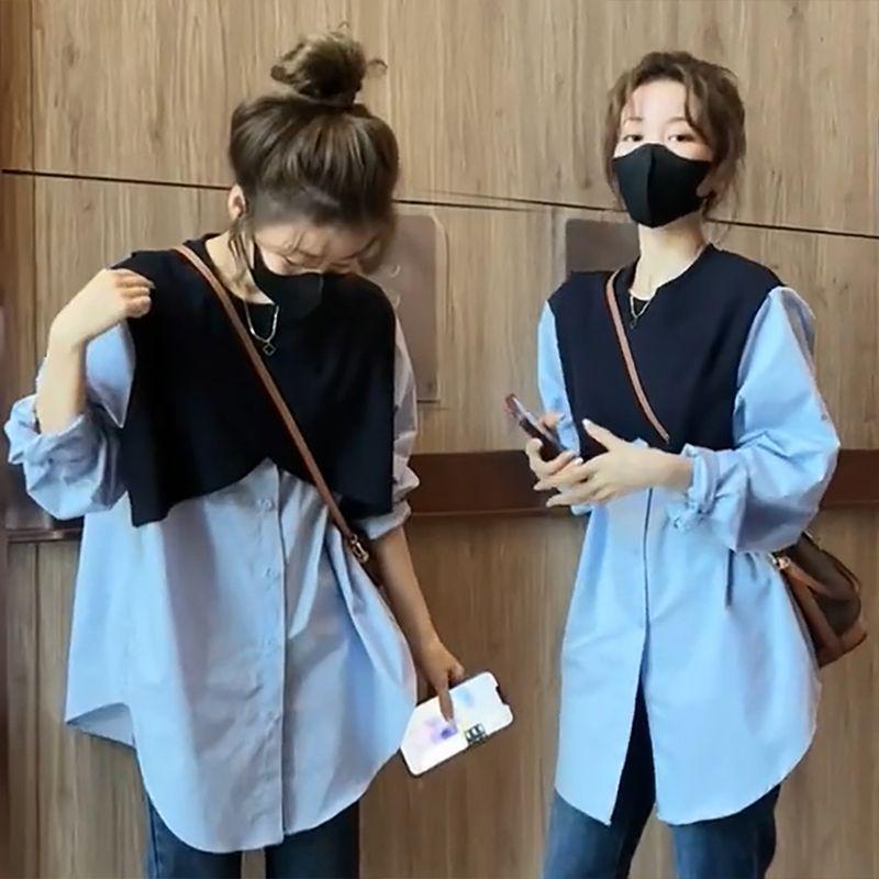 2026 Spring Korean Style Color Block Maternity Nursing Shirt Medium