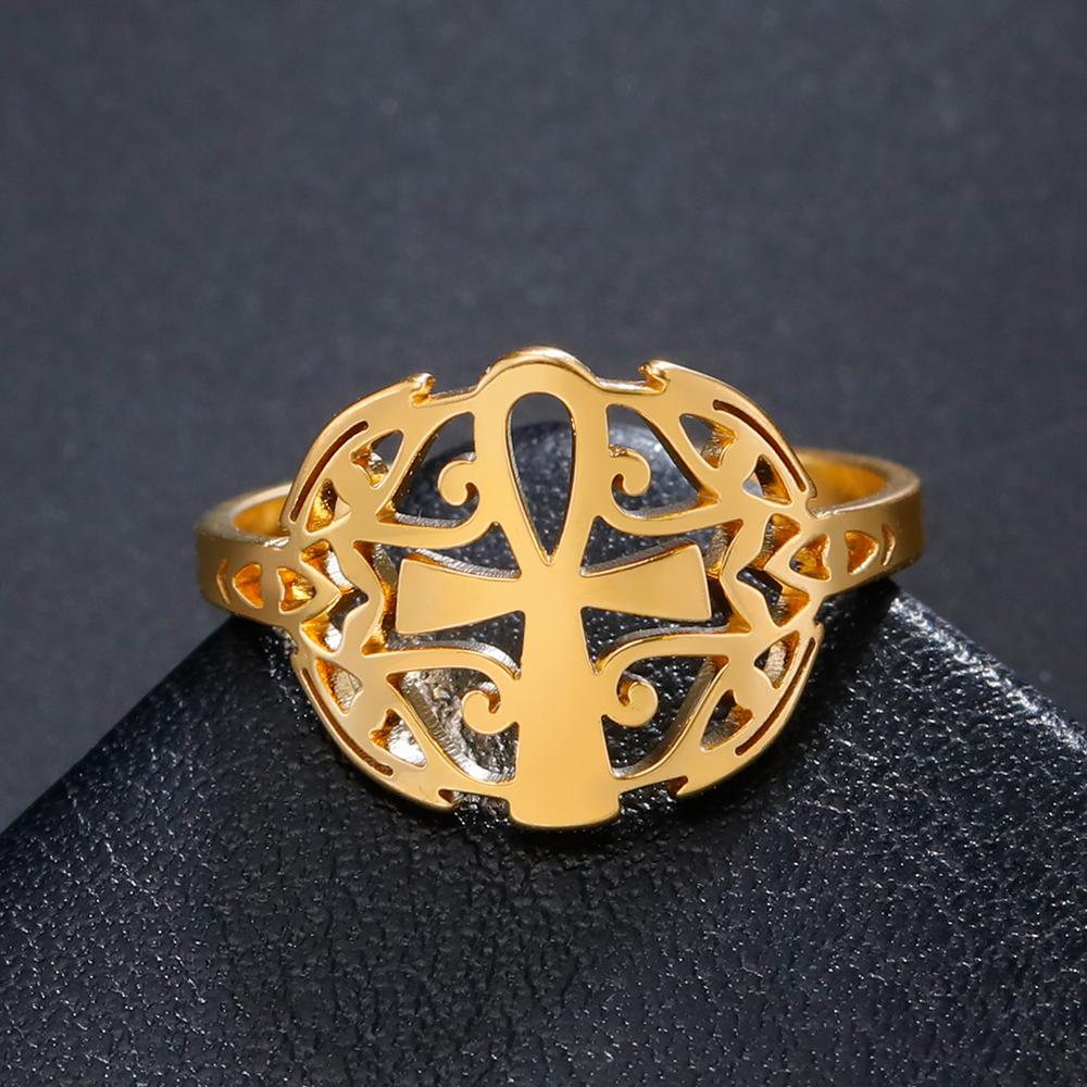 Dawapara Egyptian Ankh Cross and Eye of Horus Elegant Ring Stainless Steel Wedding Band Religious Gift
