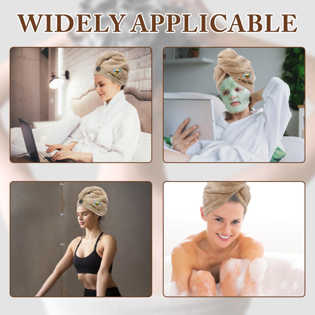 Hair Towel Coral Fleece Dry Hair Cap with Buttons and Hanging Rope Soft Absorbent Hair Turban Towel Wrap for Wet Hair Plopping