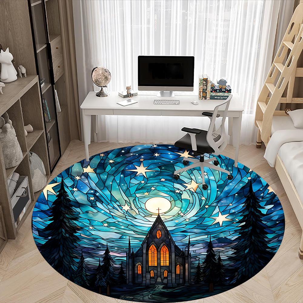 1pc Stained Glass Church Chair Carpet for Office, Non slip, Soft and Durable Office Rug