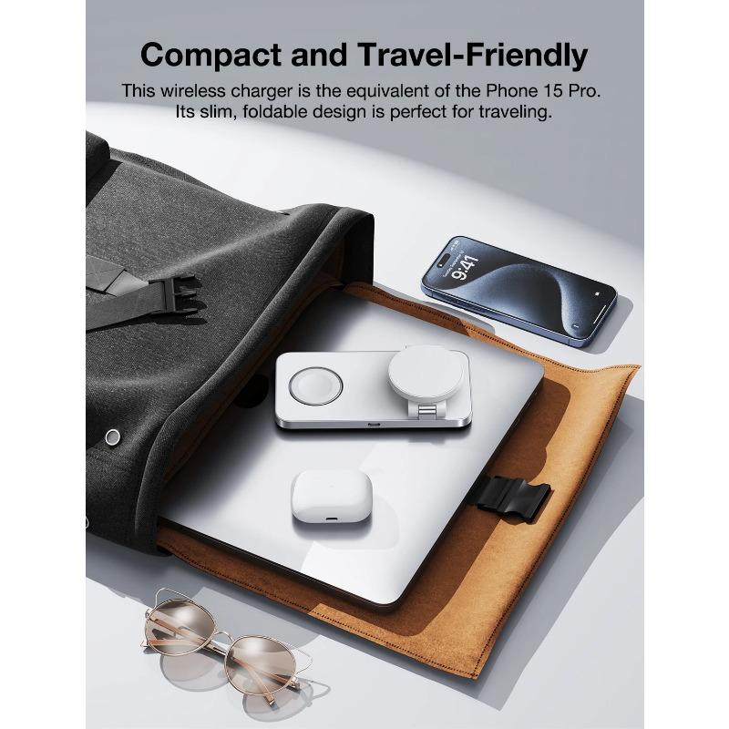 Magnetischer 3-in-1-Schnellladegerät-Ständer, faltbare Ladestation für iPhone 16 15 14 13 12 Uhr 9 8 7 6 Airpods Pro