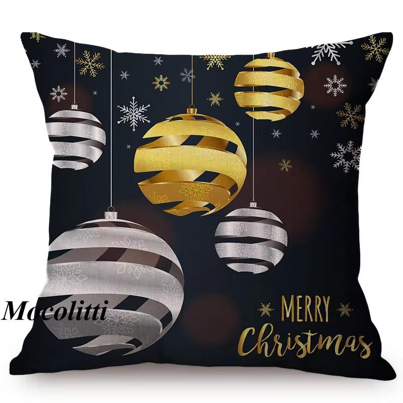 Happy Christmas Decoration Cushion Cover Cotton Linen Geometric Sofa Decorative Christmas Throw Pillow Case Cojines