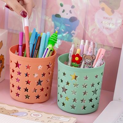 1pc Hollow Star Shaped Pen Holder, Plastic Circular Pen Holder, Desktop Pen Holder, Cute Pen Holder, Office and School Supplies