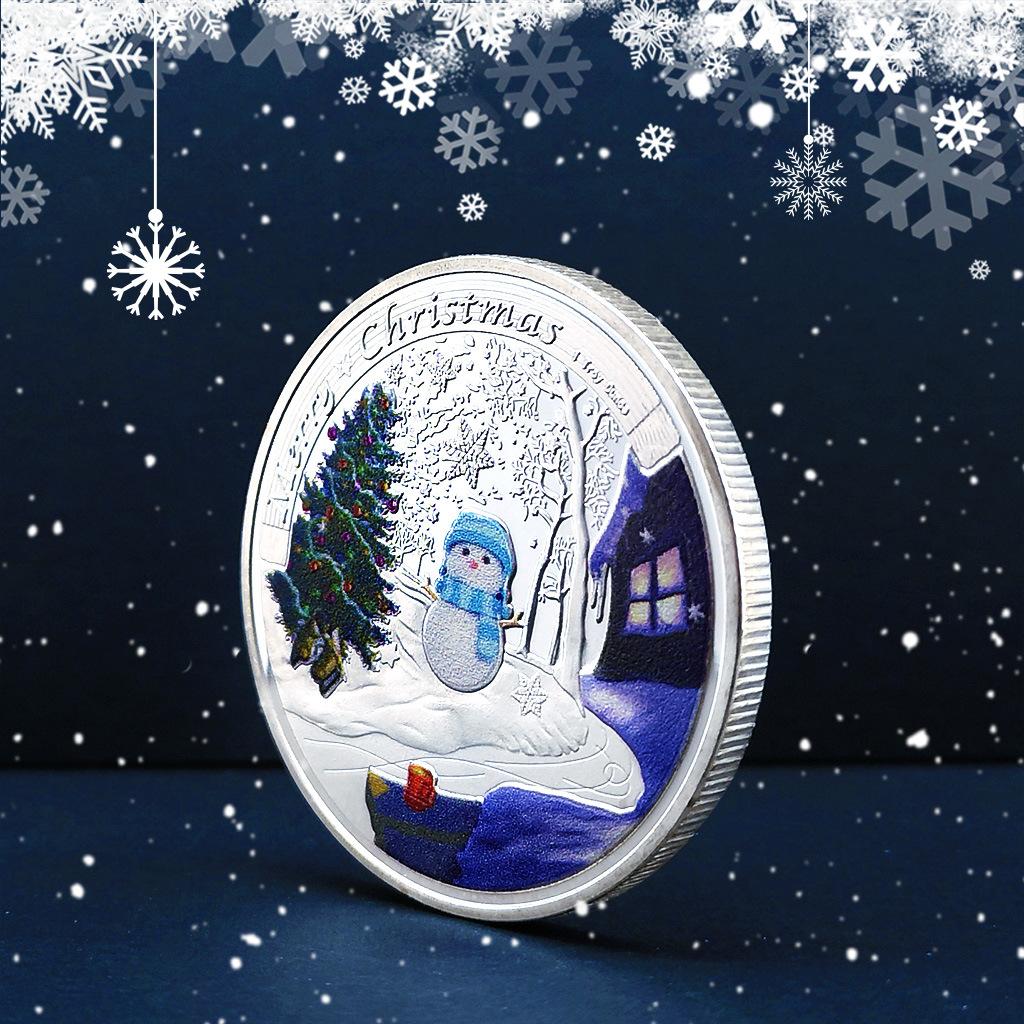 Christmas snowman colored coins, Elizabeth commemorative medal silver coins, Christmas Eve gifts, tooth fairy colored silver coins