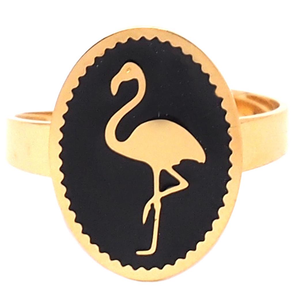 Les Trésors De Lily [Q2446] - Black Gold 'Flamingo' Steel Designer Ring - 16x12 Mm