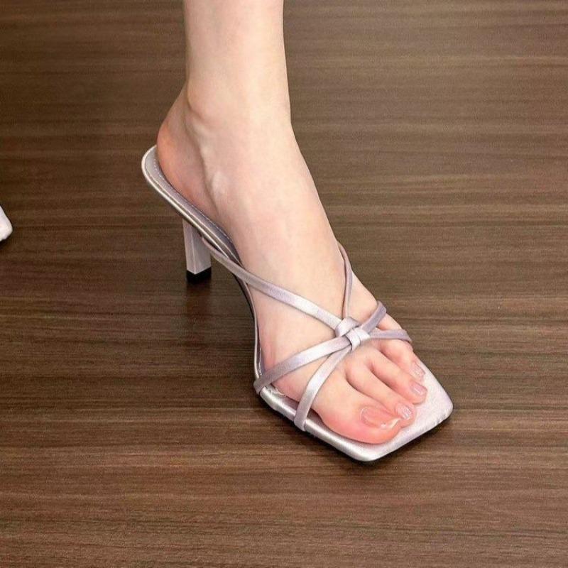 Square head thin strap high heels women's summer new one-pedal sexy sandals women's high-heeled slippers