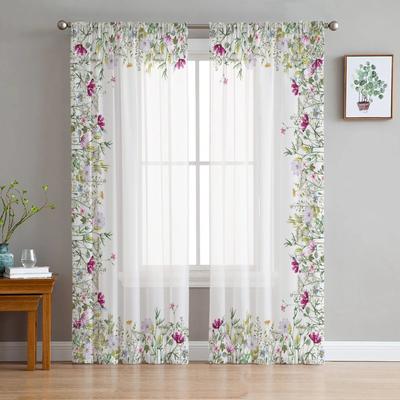 Farm Wildflower Plant Flower Sheer Curtains for Living Room Bedroom Decoration Chiffon Tulle Voile Kitchen Window Curtain