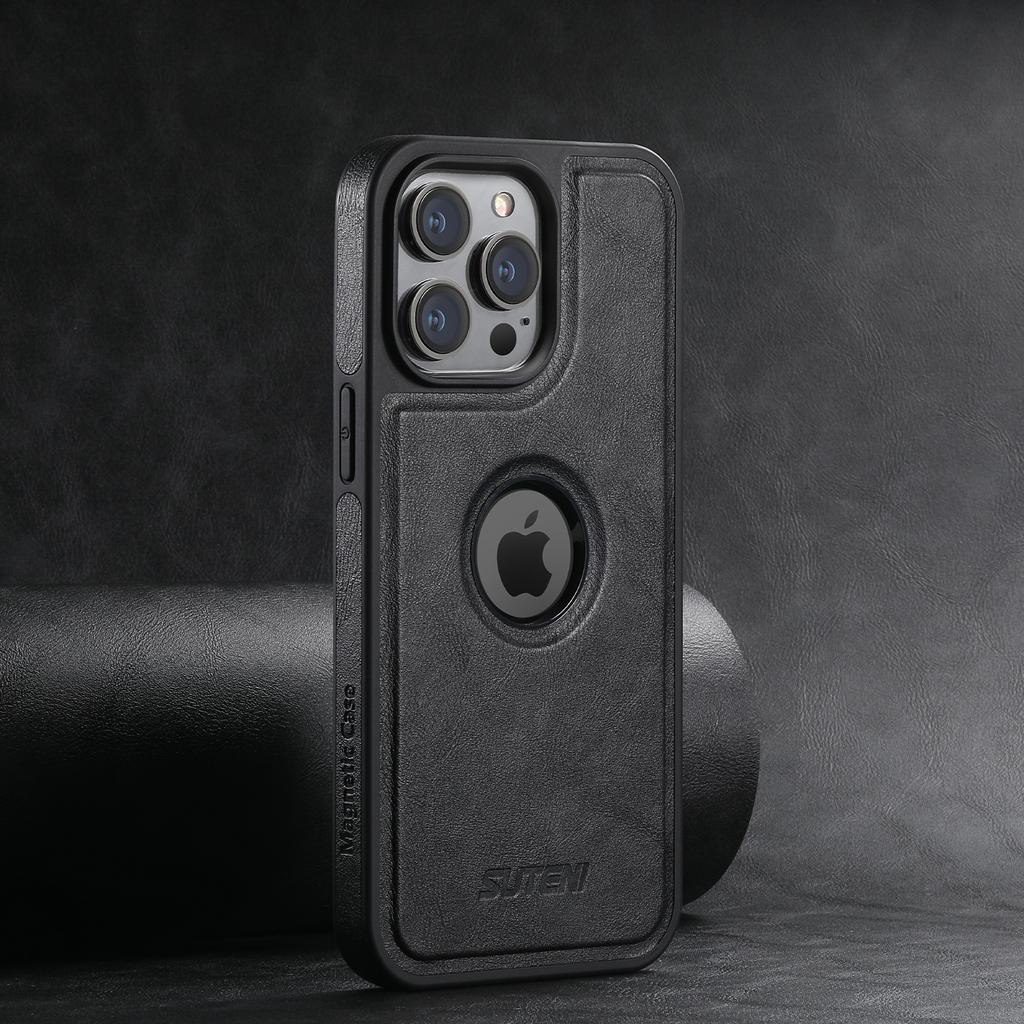 SUTENI Wireless Charging Luxury Faux Leather Magnet Phone Case for IPhone 17 Pro Max 16 Plus 15 14 13 12