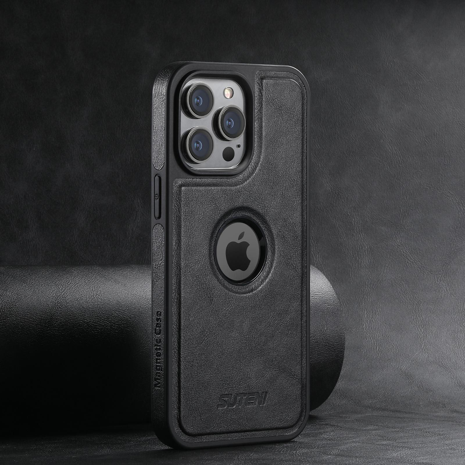 

SUTENI Wireless Charging Luxury Faux Leather Magnet Phone Case for IPhone 17 Pro Max 16 Plus 15 14 13 12 For iPhone 17 ProMax чорний