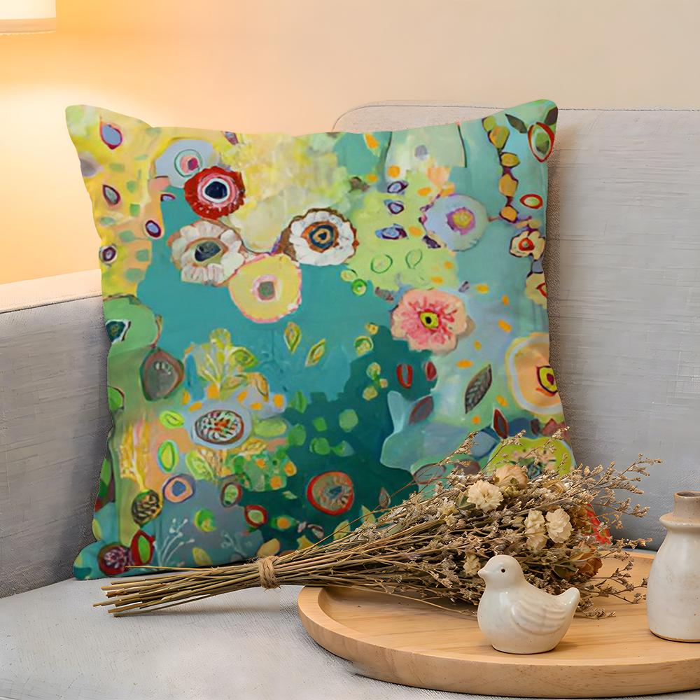 Cushion Cover Linen SkinFriendly Soft Decorative Case for Sofa Home Decor Anime Abstract Paint Colorful Pillow Cover