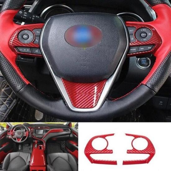 For Toyota Camry 2018- Red Control Button Cover Steering Wheel Carbon Fiber