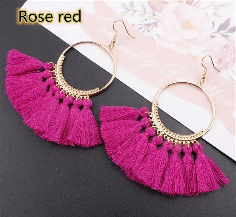 Creative Bohemian Big Circle Tassel Ears for Female 2024 Trend Fashion Jewelry