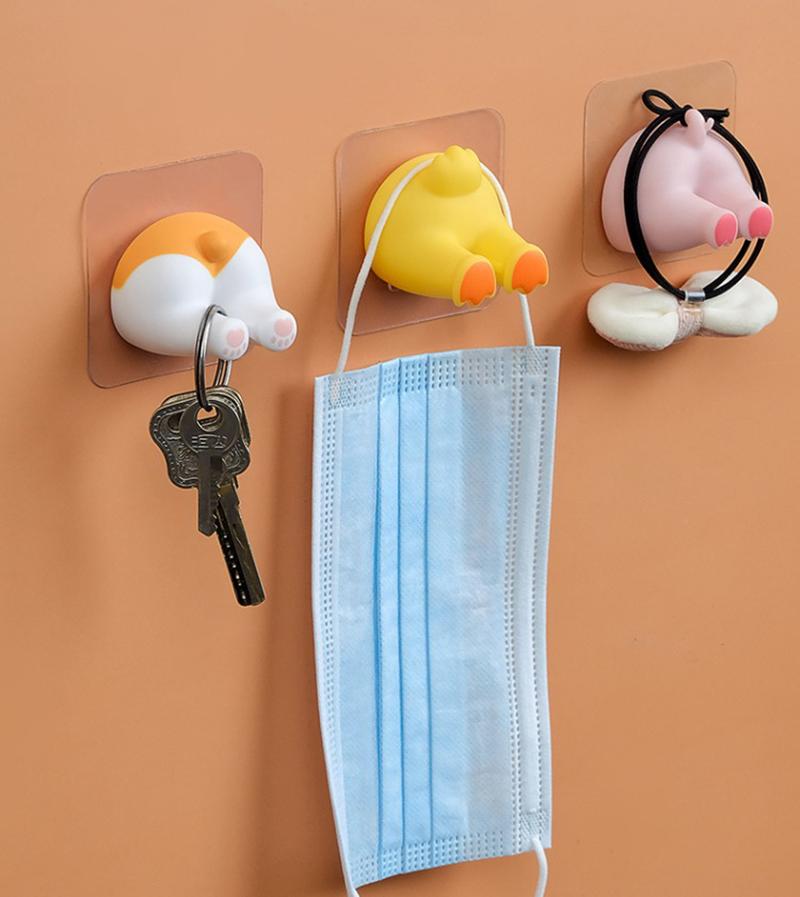 Cartoon Animal Tail Toothbrush Holder Punch-Free Wall Hook Cute Self-Adhesive Bathroom Towel Hook Children Toothbrush Holder