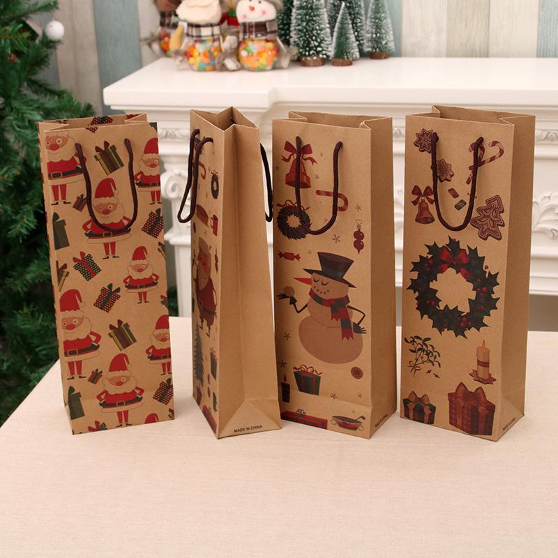 Christmas Kraft Paper Wine Gift Bag for Bottles - Holiday Home Supplies
