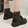 Chelsea Ankle Boots 2024 New Fashion Diamond Accessories British Style Artificial Leather Waterproof Platform Women's Shoes