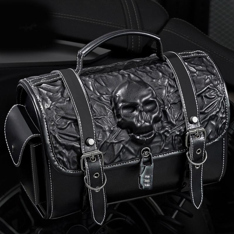 Kantige Totenkopf Motorrad Satteltasche Synthetisches Leder Werkzeugtasche mit Gothic-Stil & Geräumigem Innenraum für Motorräder