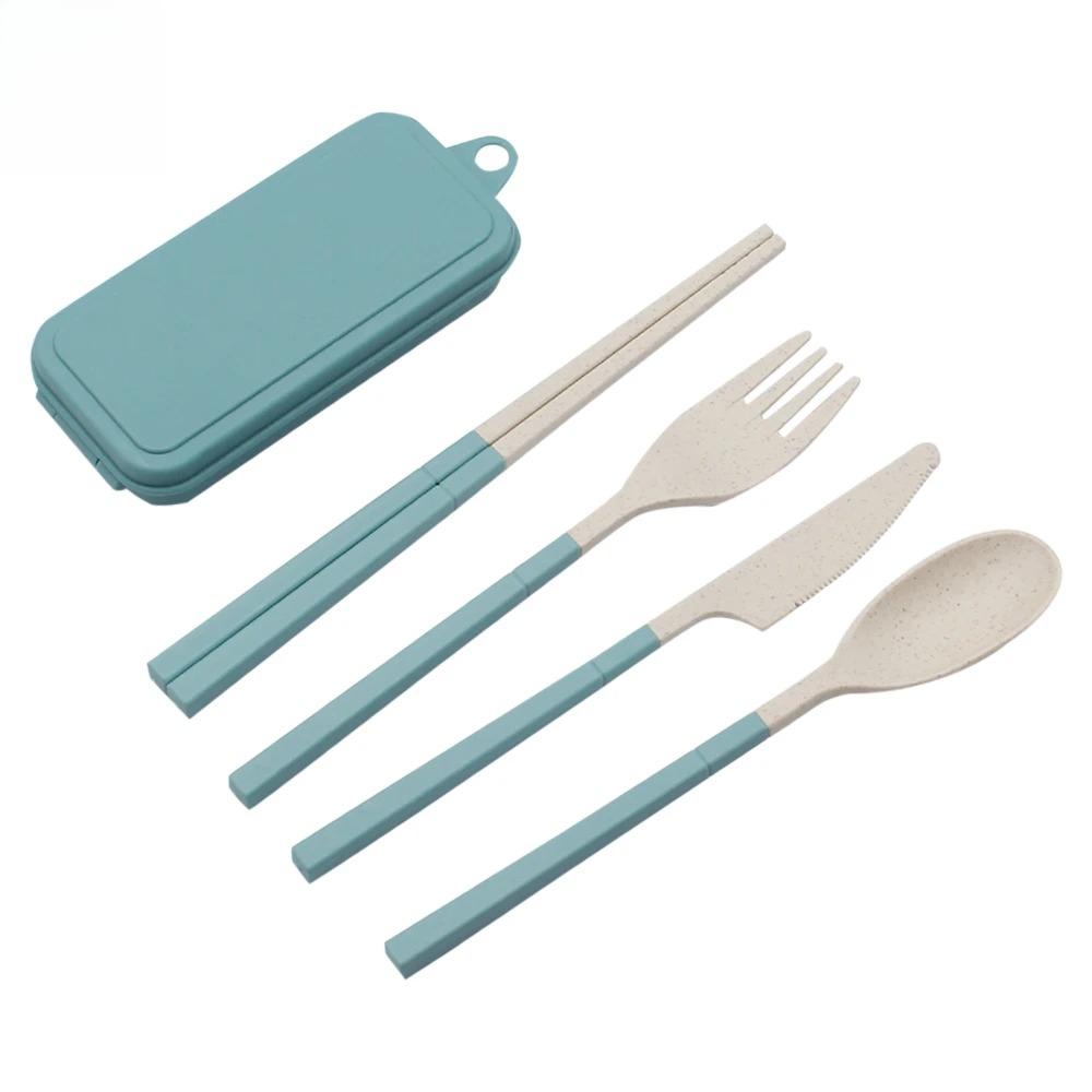 

Foldable Spoon Fork Knife Chopsticks Cutlery Set with Box Removable Dinnerware for Outdoor Travel Picnic Tableware зелёный