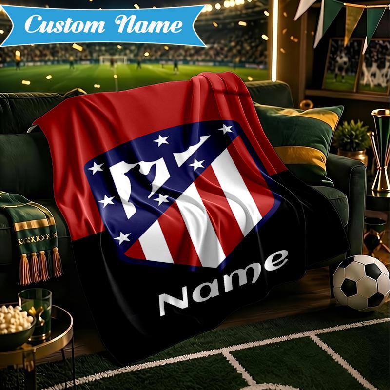 Custom Name Atletico Madrid Crest Blanket Lightweight Ideal Bedding Blanket Perfect for Travel, Camping, Living Rooms, Sofas, Christmas gift