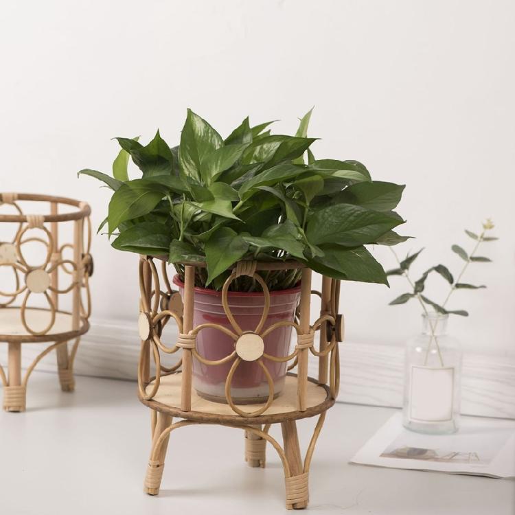 Rattan Indoor Plant Stand Straw Woven Flowers Pots Holder Stool with Legs Floor Planter Baskets Rack Wood Plant Shelf
