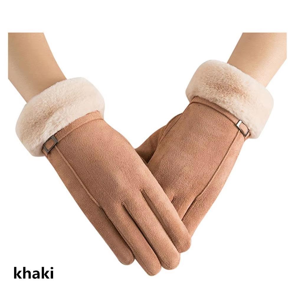 Winter Plus Velvet Candy Color Windproof Faux Fur Gloves Ski Driving Gloves Cashmere Mittens Touch Screen